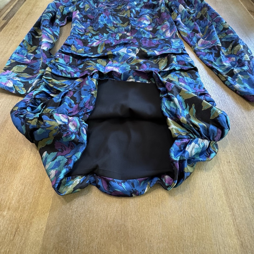 Ronny Kobo Annika Long Sleeve Silk Mini Dress Medium Mock Neck Ruched - Picture 11 of 16
